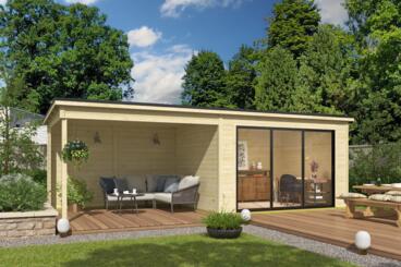 8711615183171 1060273 Outdoor Life Products Tuinhuis Blokhut met Overkapping Pernilla 385x295 + Aanbouw 2 min