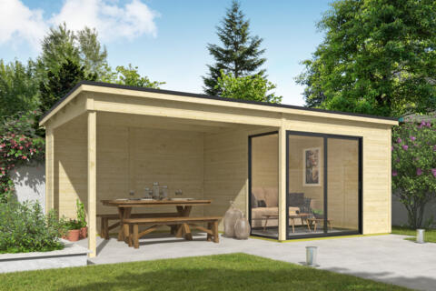 8711615183072 1060261 Outdoor Life Products Tuinhuis Blokhut met Overkapping Julia 295x295 + Aanbou   kopie