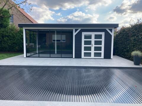 Tuinhuis Bosuil overkapping gespoten 2