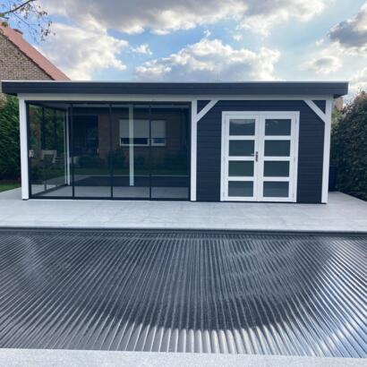 Tuinhuis Bosuil overkapping gespoten 2