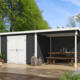 8711615183034 1060206 Outdoor Life Products Tuinhuis Blokhut met Overkapping Kjeld 550x250 Carbon Grey Wit 2